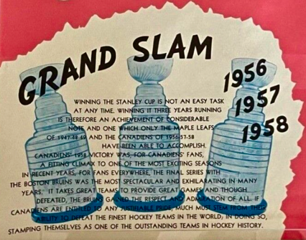 Stanley Cup Grand Slam 1956, 1957, 1958 Montreal Canadiens