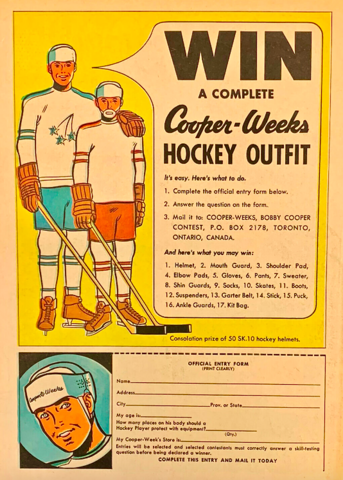 Vintage Cooper Weeks Hockey Equipment 1968