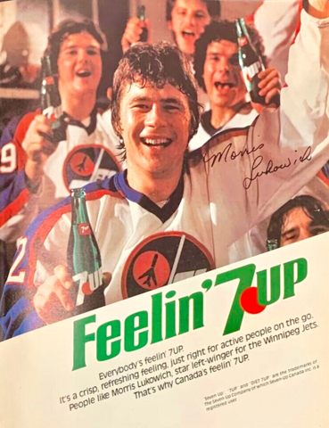 Winnipeg Jets Morris Lukowich in a 1981 Feelin 7up Ad