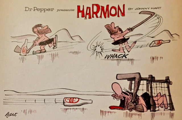 Harmon the Caveman Playing Ice Hockey 1965 Dr. Pepper Ad