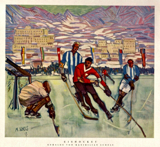Maximilian Schels 1927 EisHockey Gemälde von Hockey Art