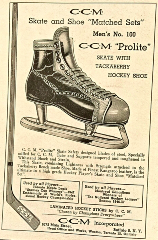 Vintage CCM Skates Ad 1947 CCM Prolite and Tackaberry Hockey Shoe