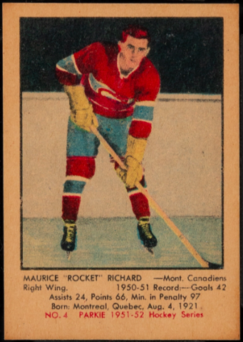 Maurice "Rocket" Richard Hockey Card 1951 Parkie No. 4