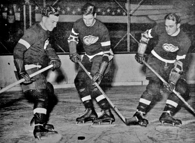 Larry Aurie, Marty Barry, Herbie Lewis 1937 Detroit Red Wings