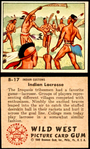 Bowman Gum Lacrosse Card 1949 Wild West Picture Gum Card B-17 Indian Lacrosse