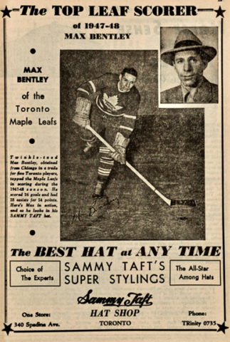 Sammy Taft Hat Shop Ad 1949 with Max Bentley - Hat Trick History
