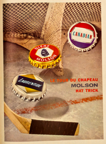Hockey Beers - Molson Canadian Hockey Ad 1965 Molson Hat Trick