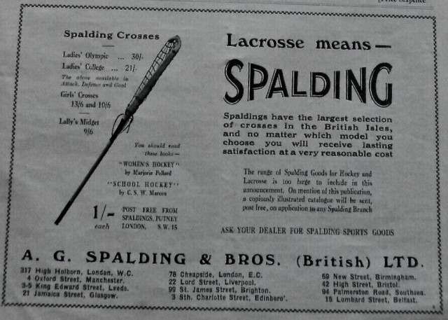 Spalding Lacrosse Sticks Ad 1929 Spalding Crosses