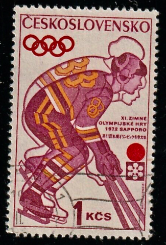 Vintage Hockey Stamp 1972 Československo for Sapporo Winter Olympics