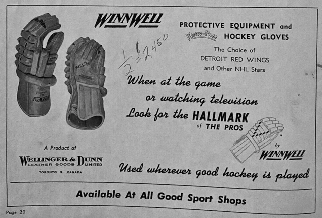 WinnWell Hockey Gloves Ad 1966 by Wellinger & Dunn