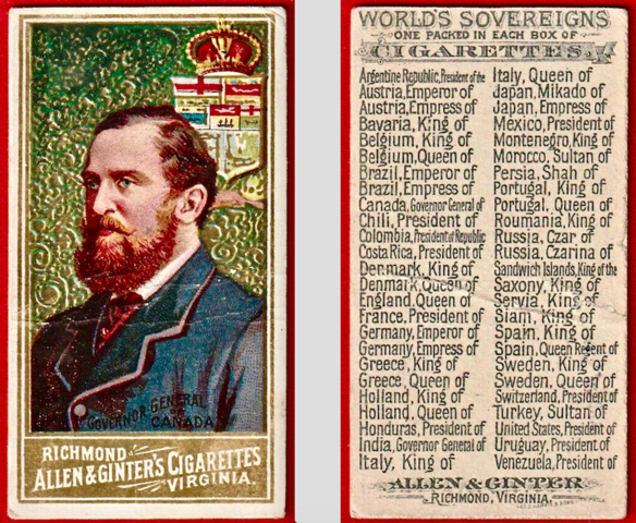 Lord Stanley Rookie Card 1889 Allen & Ginter's "World's Sovereigns"