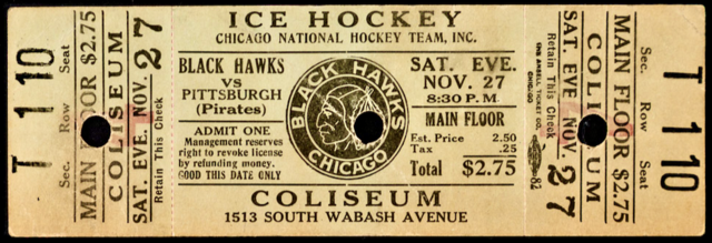 Chicago Black Hawks History 1926 Hockey Ticket - Rare Hockey Ticket