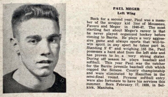Paul Meger 1947 Barrie Flyers
