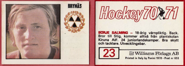 Börje Salming Hockey Card 1970-71 Williams Förelegs AB
