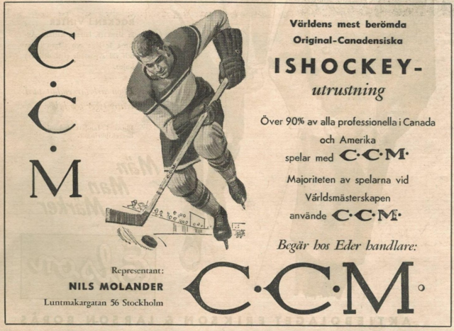 Swedish Vintage CCM Ad 1957 Sverige Ishockey Utrustning CCM 