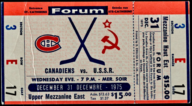 Montreal Canadiens vs Red Army CSKA Moscow Game Ticket 1975 New Years Eve