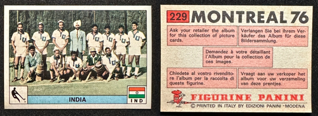 Vintage Field Hockey Trade Card 1976 Panini Montreal Card #229 India Hockey Team