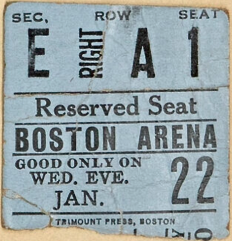Antique Hockey Ticket Stub 1913 Boston Arena History