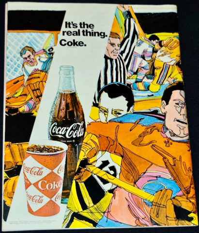 Vintage Coca Cola Ad 1969 Ice Hockey Abstract Art