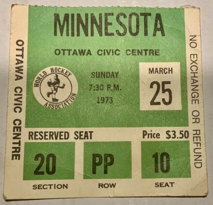 Ottawa Nationals Hockey Ticket 1973 World Hockey Association Ticket ...