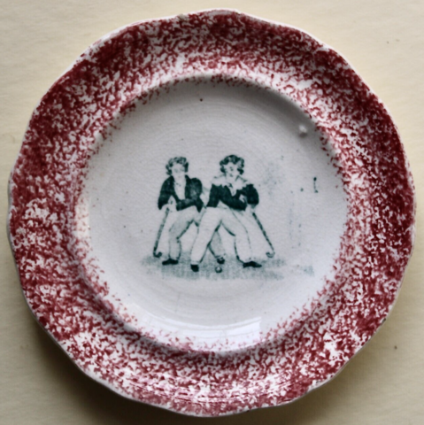 Antique Hockey - Victorian Spongeware Porcelain Hockey Plate