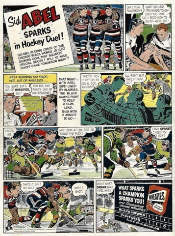 Hockey Wheaties 1953 Chicago Black Hawks Comic with Sid Abel