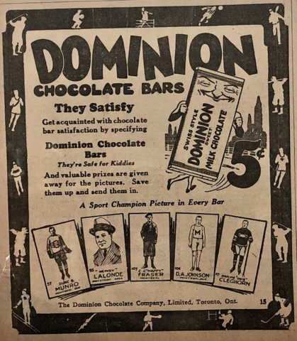 Dominion Chocolate Bars 1924-25 Dominion Athletic Stars Newspaper Ad
