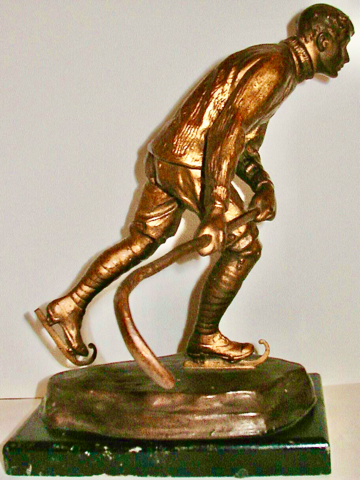 Antique Bronze Hockey Player Statue by J. Valenta