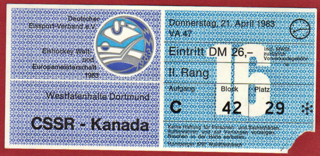 1983 Ice Hockey World Championships Ticket CSSR vs Kanada