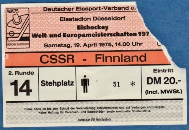 1975 Ice Hockey World Championships Ticket CSSR vs Finnland