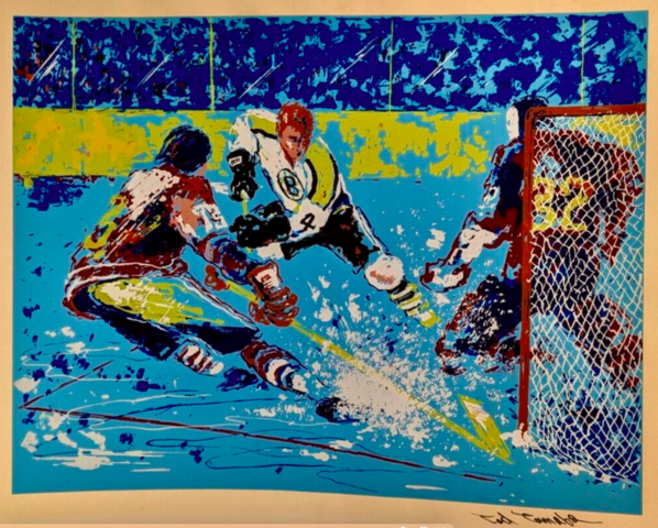 Ted Tanabe Hockey Art 1975 "Shot on Goal"