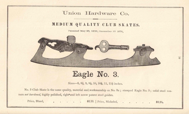 Ice Skate History 1884 Union Hardware Co. Ice Skates - Eagle No.3