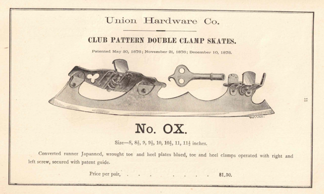 Ice Skate History 1884 Union Hardware Co. Ice Skates - Double Clamp Skate No.OX