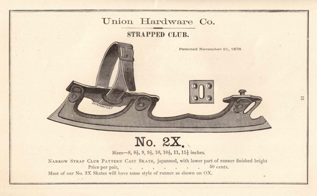 Ice Skate History 1884 Union Hardware Co. Ice Skates - Strapped Club Skate No.2X