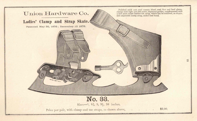 Ice Skate History 1884 Union Hardware Co. Ice Skates - Ladies Clamp Strap Skate