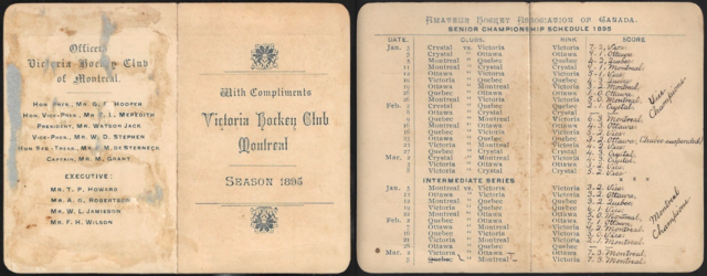 Victoria Hockey Club 1895 Amateur Hockey Association of Canada Schedule