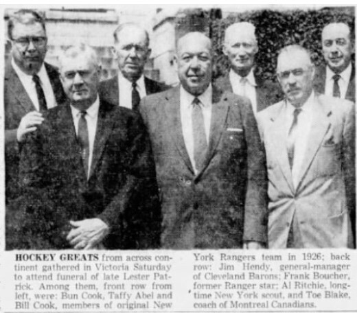 Taffy Abel - Pallbearer in 1960 at Lester Patrick funeral in Victoria BC