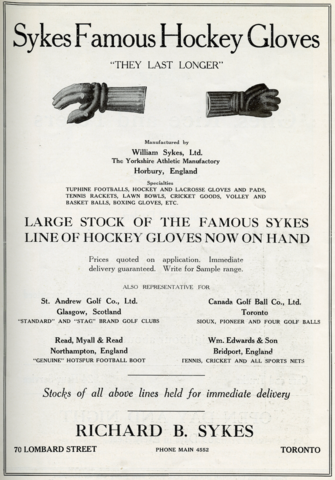 Sykes Hockey Gloves Ad 1924