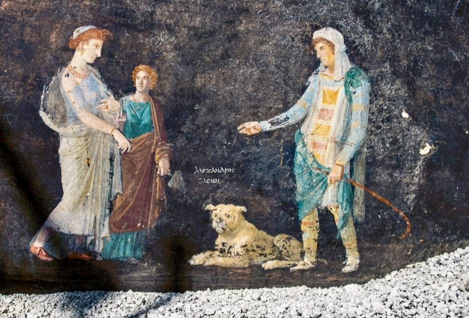 Pompeii Fresco showing Princess Helen meeting Trojan Shepard Paris of ...