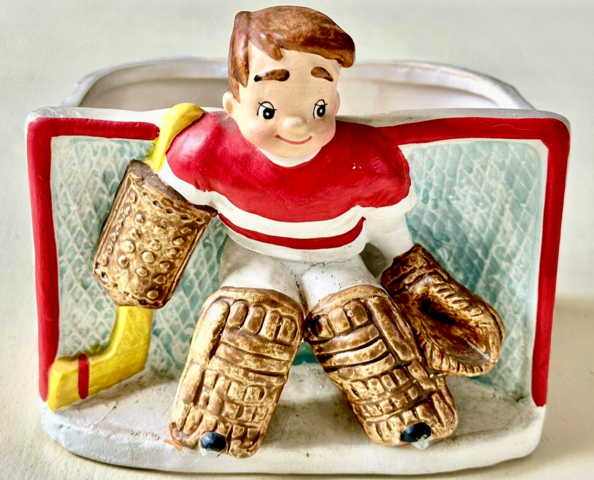 Ice Hockey Planter - Vintage Goalie Planter - Ceramic Hockey Planter