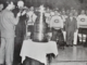 Clarence Campbell about to present 1953 Stanley Cup to Montreal Canadiens