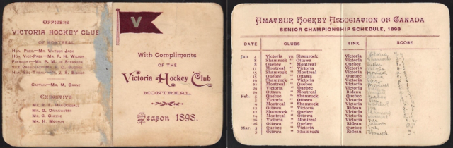 Victoria Hockey Club 1898 Montreal Victorias AHAC Schedule