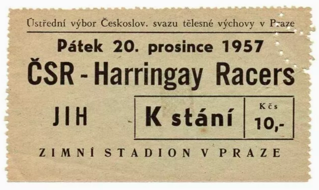 Vintage Ice Hockey Ticket 1957 Czechoslovakia vs. Harringay Racers