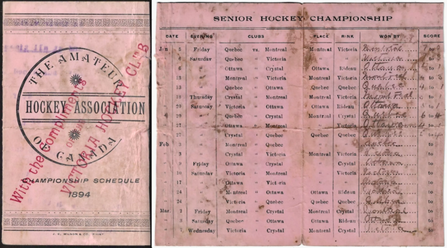 Amateur Hockey Association of Canada / AHAC 1894 Schedule