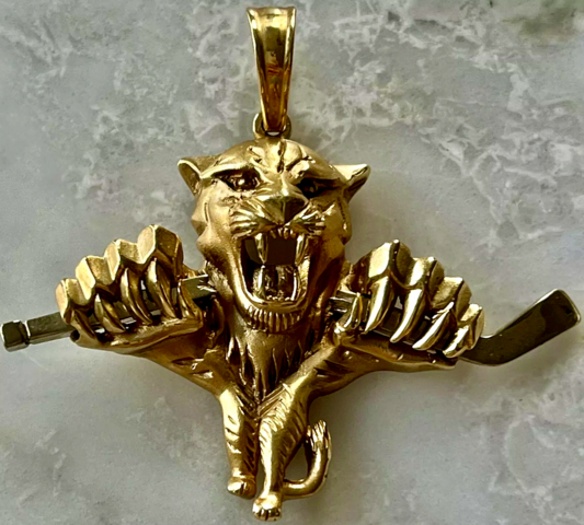 Hockey Cat 14K Vintage Hockey Pendant - Florida Panthers Pendant