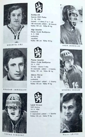 Jiří Kochta, Jaroslav Jágr, Jaroslav Pouzar, Václav Sýkora, Vincent Lukáč 1975