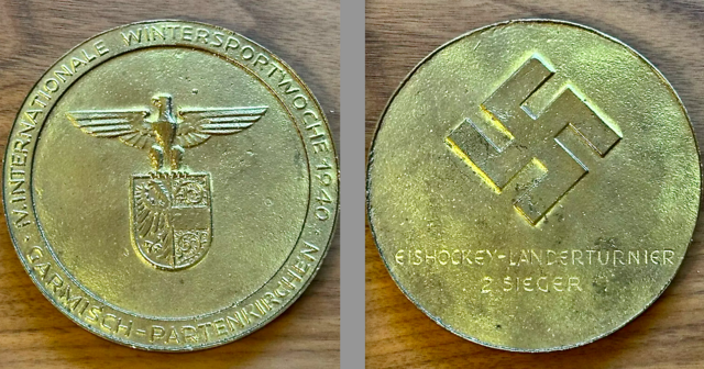 Antique German EisHockey Medal with Swastika 1940