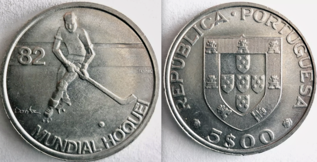 1982 Roller Hockey World Cup Coin - Portugal 5 Escudos Coin