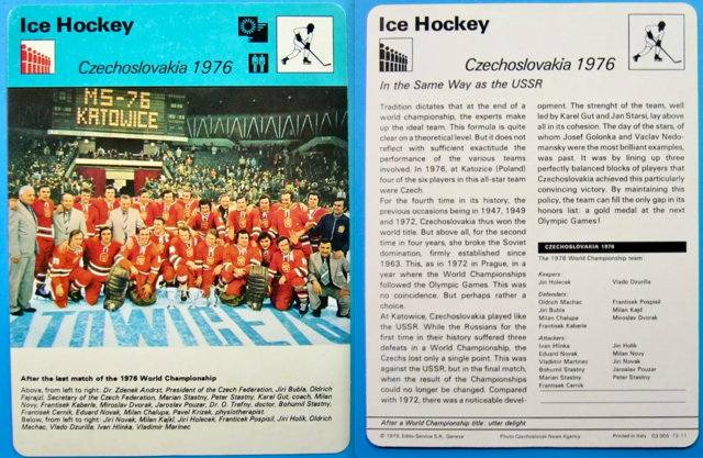 Sportscaster Card - Czechoslovakia National Team 1976 World Ice Hockey Champions