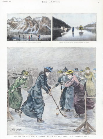Women's Ice Hockey History 1893 Ladies Match on the Lake in Wimbledon Park